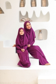 Tek Parça Fermuarlı Anne - Çocuk Kombini  Namaz Elbisesi Mürdüm