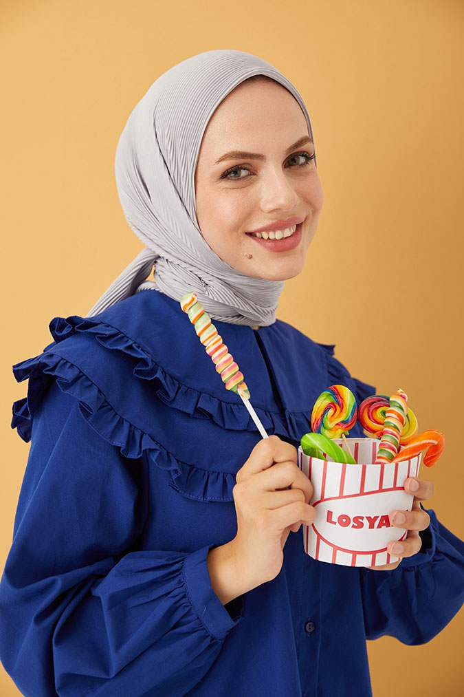 Düz Pliseli Eşarp