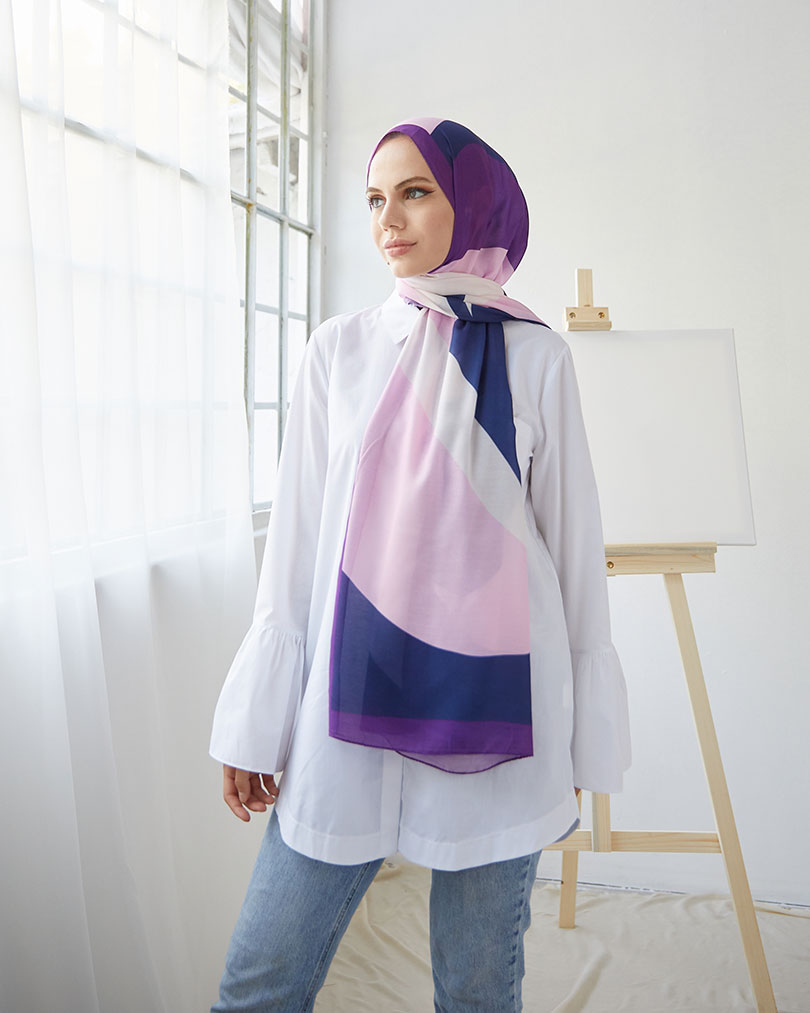 Geometrik Desen Dijital Soft Şal