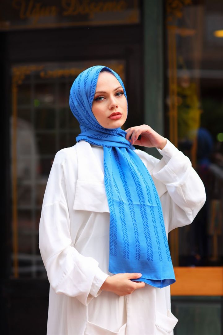 NATURAL KREP YAPRAK DESEN MAVİ