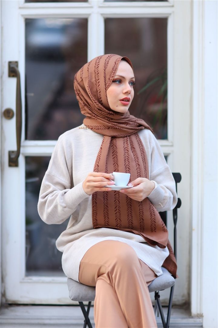 NATURAL KREP YAPRAK DESEN KAHVERENGİ