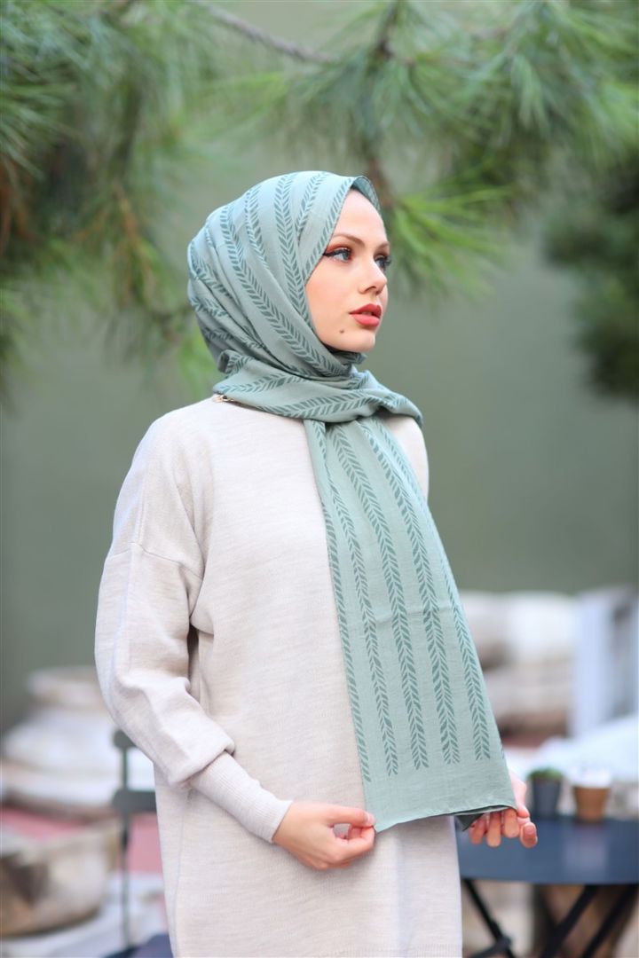 NATURAL KREP YAPRAK DESEN MİNT YEŞİLİ