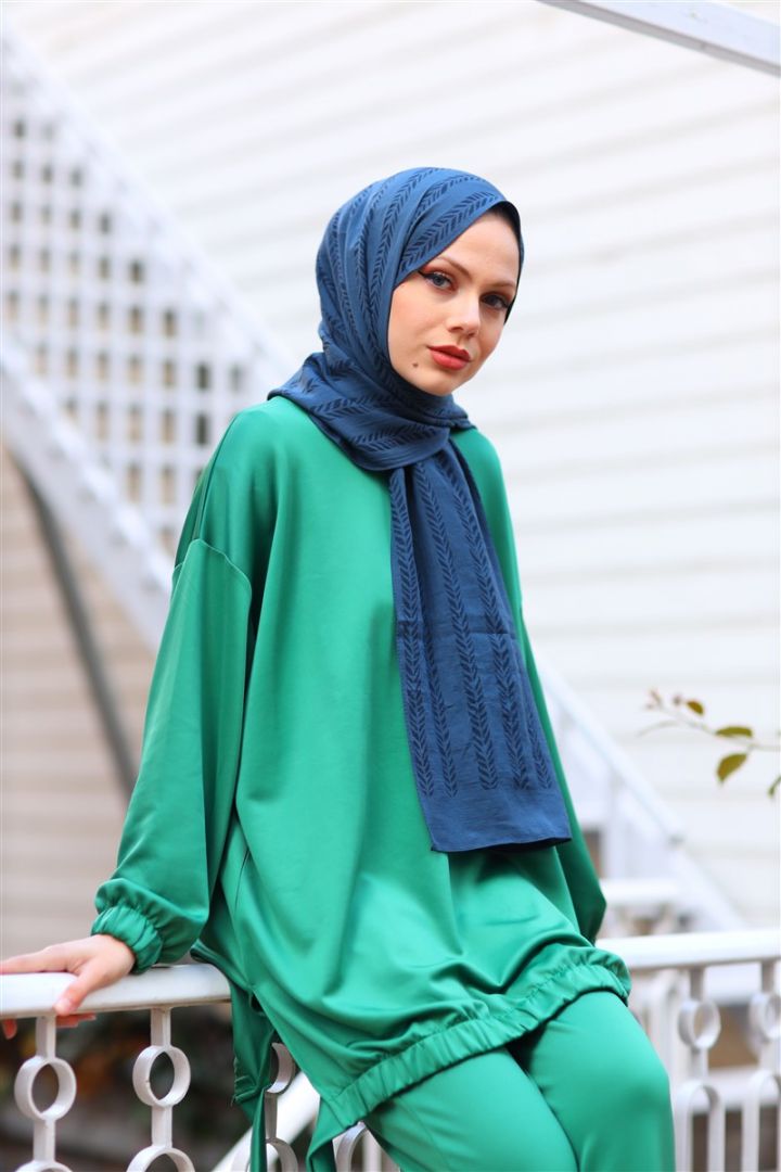 NATURAL KREP YAPRAK DESEN PERTOL MAVİSİ