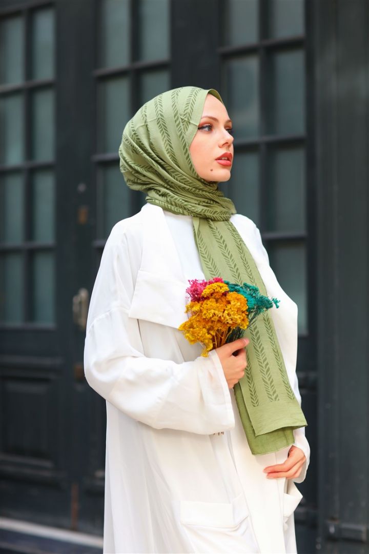 NATURAL KREP YAPRAK DESEN YEŞİL