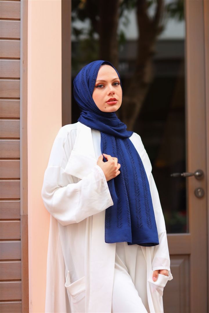 NATURAL KREP YAPRAK DESEN LACİVERT