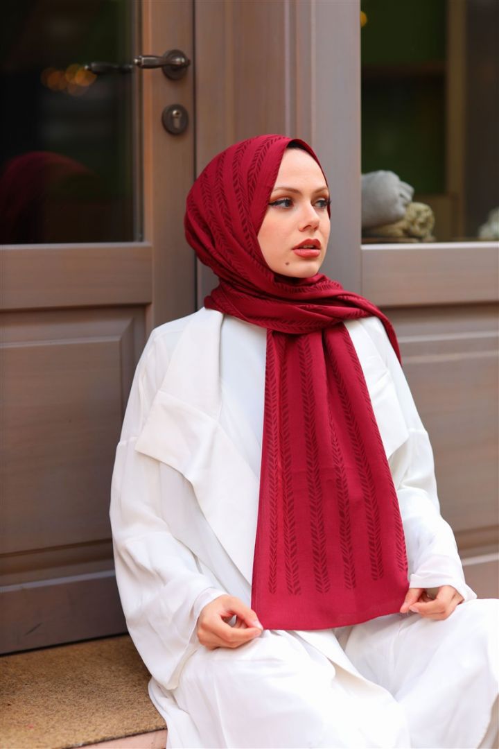 NATURAL KREP YAPRAK DESEN KIRMIZI