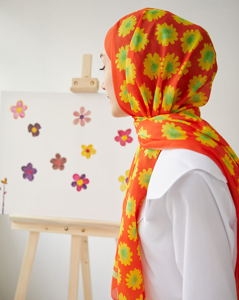 Papatya Desen Dijital Soft Şal
