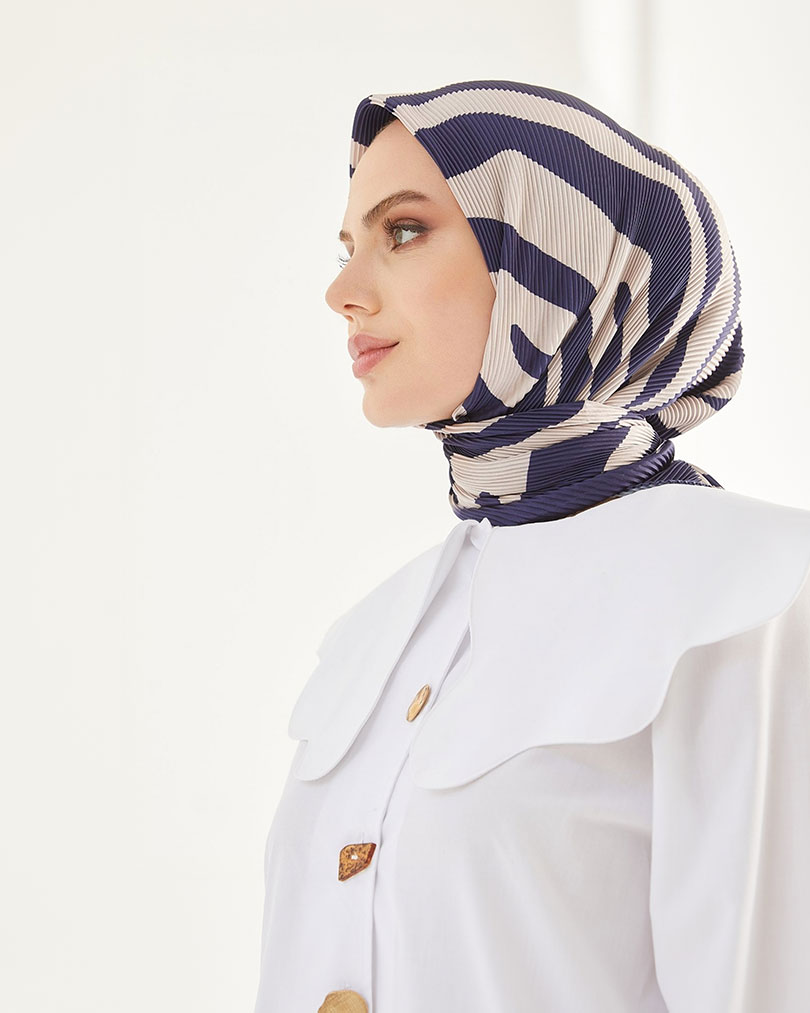 Pliseli Zebra Desen Eşarp