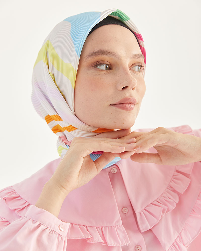 Pliseli Zebra Desen Eşarp