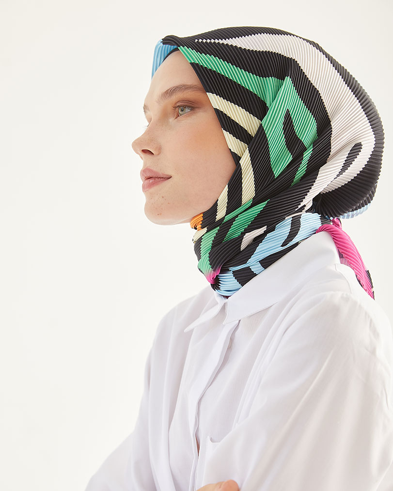Pliseli Zebra Desen Eşarp